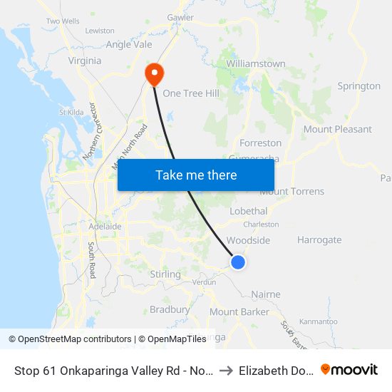 Stop 61 Onkaparinga Valley Rd - North side to Elizabeth Downs map