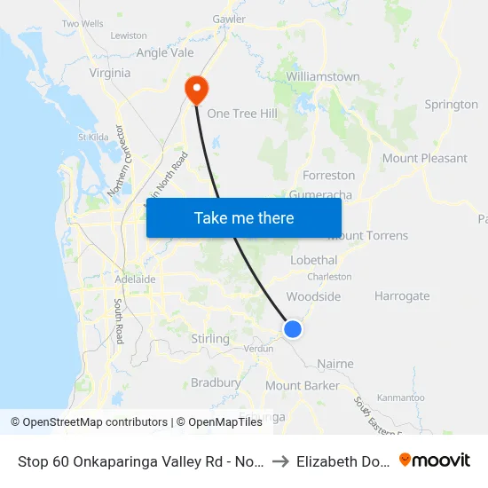 Stop 60 Onkaparinga Valley Rd - North side to Elizabeth Downs map