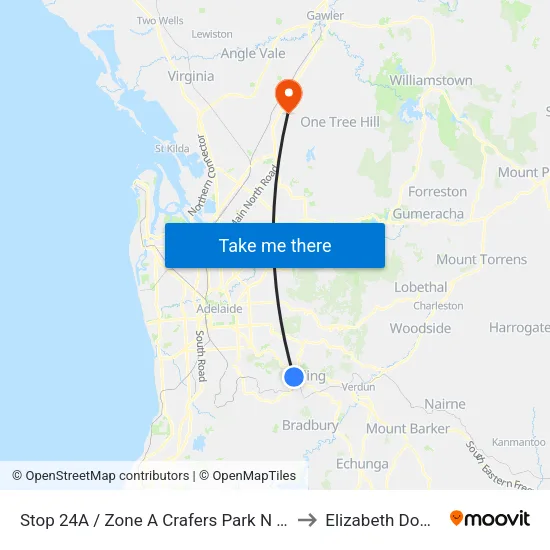 Stop 24A / Zone A Crafers Park N Ride to Elizabeth Downs map
