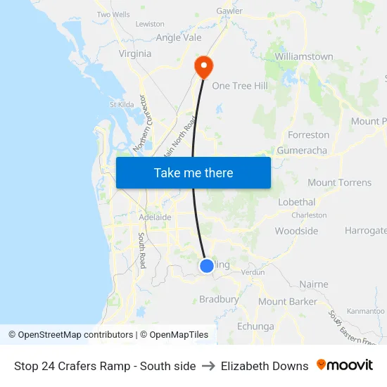 Stop 24 Crafers Ramp - South side to Elizabeth Downs map