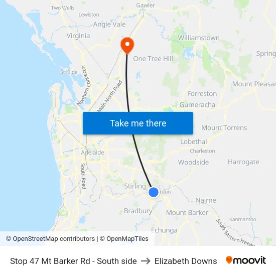 Stop 47 Mt Barker Rd - South side to Elizabeth Downs map