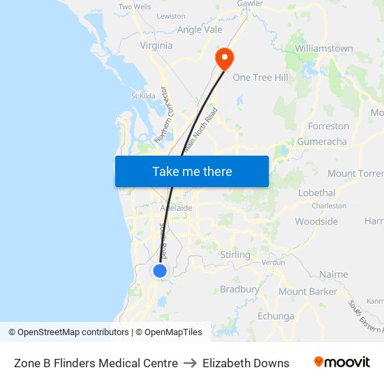 Zone B Flinders Medical Centre to Elizabeth Downs map