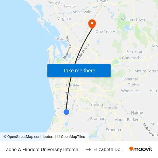 Zone A Flinders University Interchange to Elizabeth Downs map