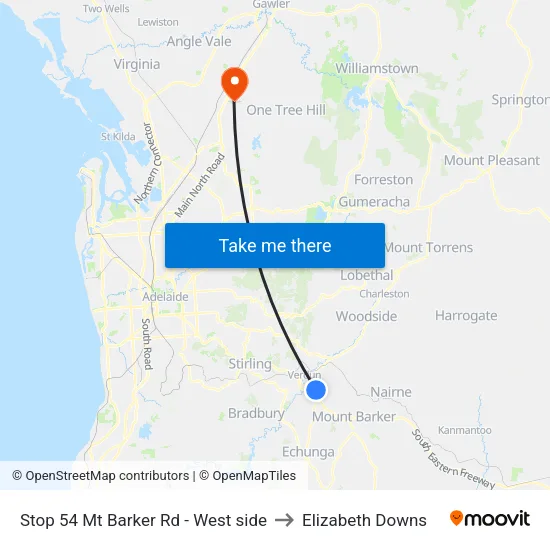 Stop 54 Mt Barker Rd - West side to Elizabeth Downs map