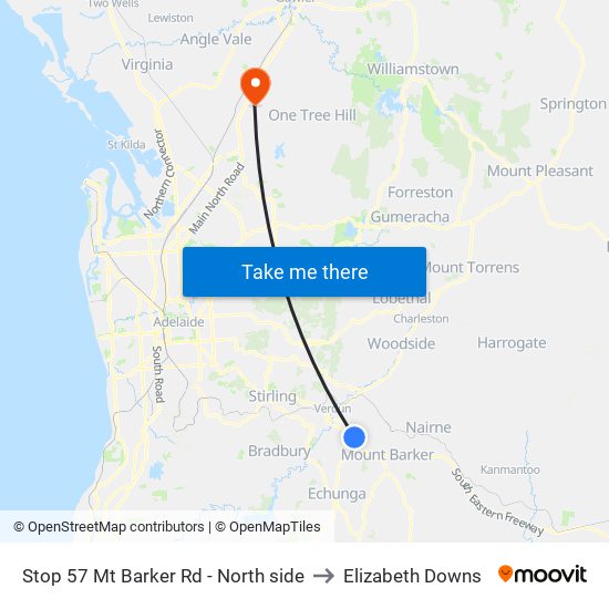 Stop 57 Mt Barker Rd - North side to Elizabeth Downs map