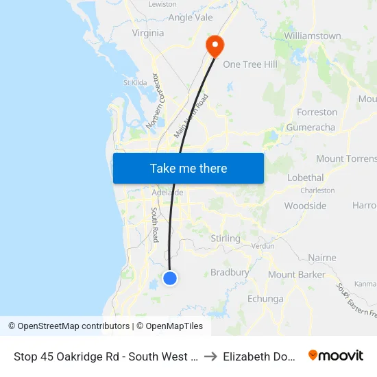 Stop 45 Oakridge Rd - South West side to Elizabeth Downs map
