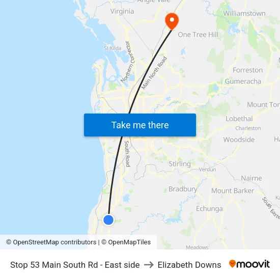 Stop 53 Main South Rd - East side to Elizabeth Downs map