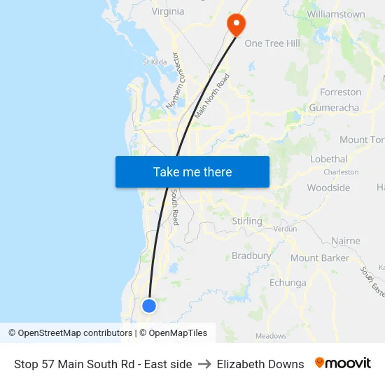 Stop 57 Main South Rd - East side to Elizabeth Downs map