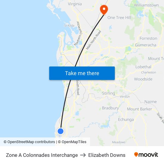 Zone A Colonnades Interchange to Elizabeth Downs map