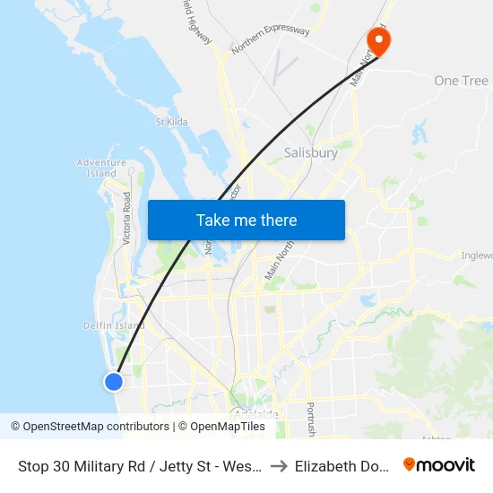 Stop 30 Military Rd / Jetty St - West side to Elizabeth Downs map
