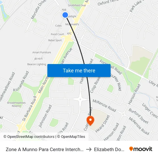 Zone A Munno Para Centre Interchange to Elizabeth Downs map