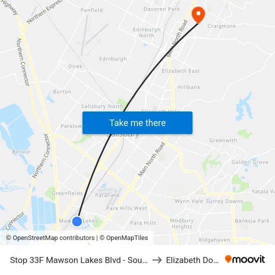 Stop 33F Mawson Lakes Blvd - South side to Elizabeth Downs map