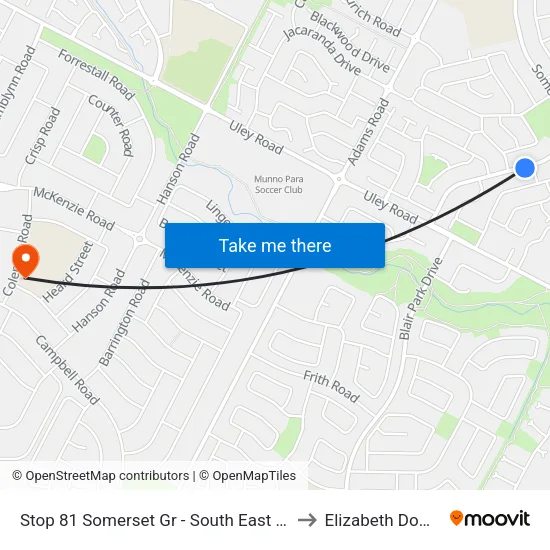 Stop 81 Somerset Gr - South East side to Elizabeth Downs map