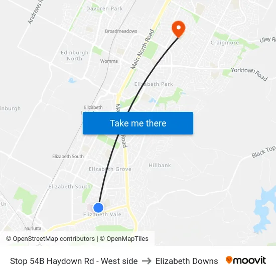 Stop 54B Haydown Rd - West side to Elizabeth Downs map