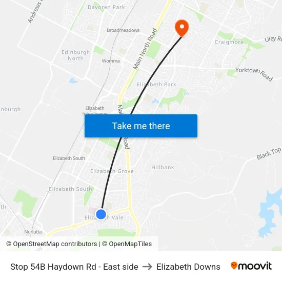 Stop 54B Haydown Rd - East side to Elizabeth Downs map