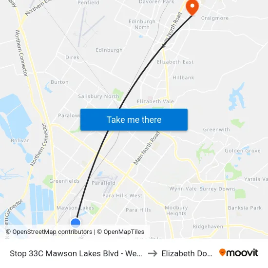 Stop 33C Mawson Lakes Blvd - West side to Elizabeth Downs map