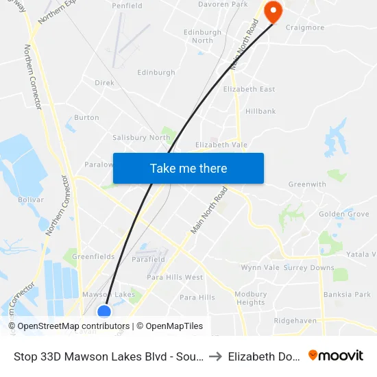 Stop 33D Mawson Lakes Blvd - South side to Elizabeth Downs map