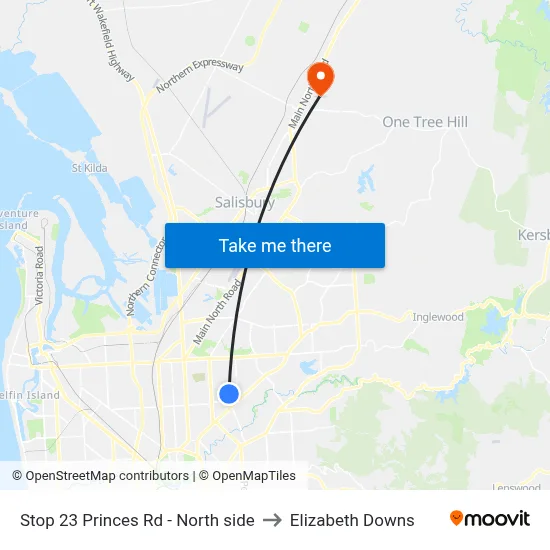 Stop 23 Princes Rd - North side to Elizabeth Downs map