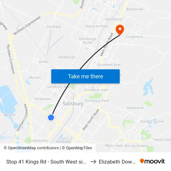 Stop 41 Kings Rd - South West side to Elizabeth Downs map