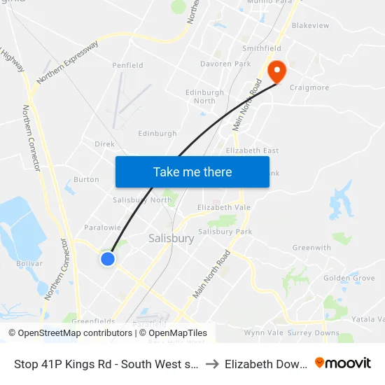 Stop 41P Kings Rd - South West side to Elizabeth Downs map