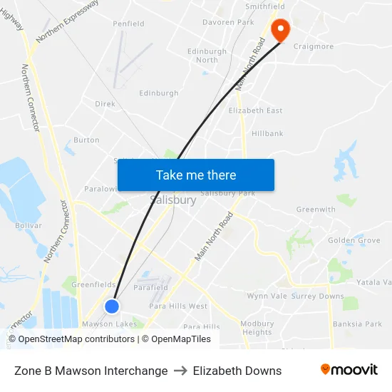 Zone B Mawson Interchange to Elizabeth Downs map