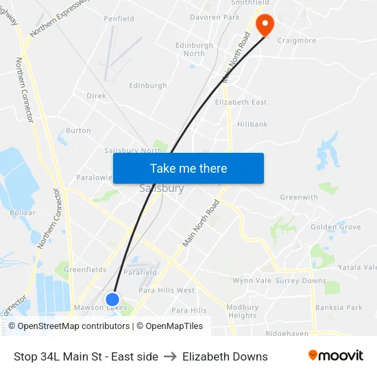 Stop 34L Main St - East side to Elizabeth Downs map