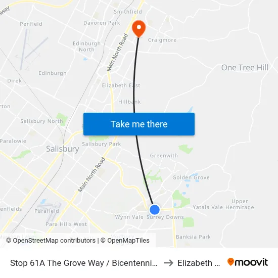Stop 61A The Grove Way / Bicentennial Dr - North side to Elizabeth Downs map