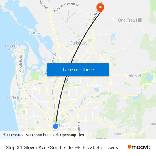 Stop X1 Glover Ave - South side to Elizabeth Downs map