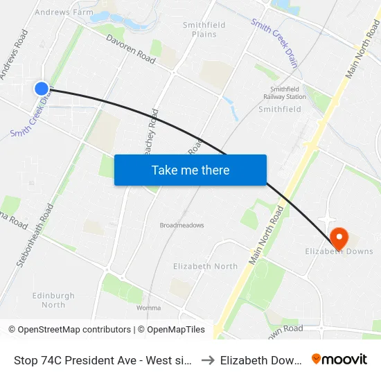 Stop 74C President Ave - West side to Elizabeth Downs map