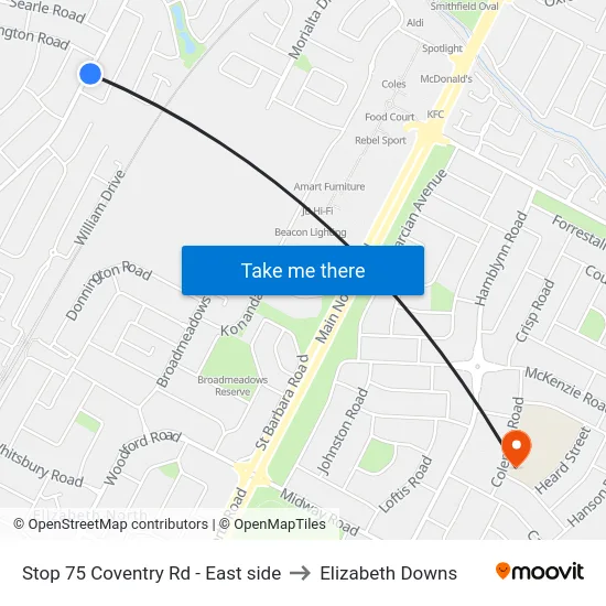 Stop 75 Coventry Rd - East side to Elizabeth Downs map