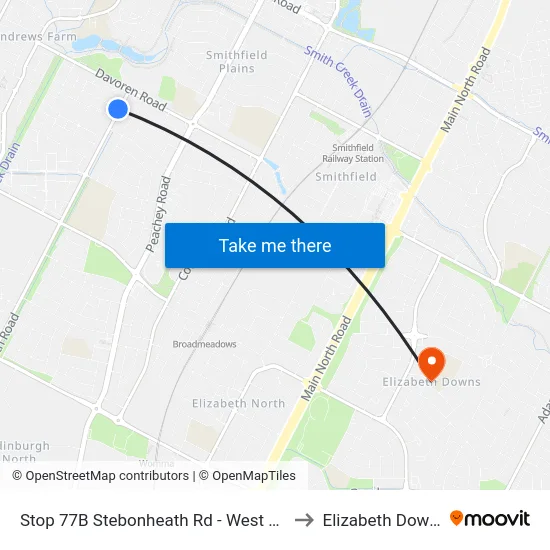 Stop 77B Stebonheath Rd - West side to Elizabeth Downs map
