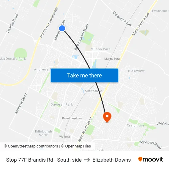 Stop 77F Brandis Rd - South side to Elizabeth Downs map