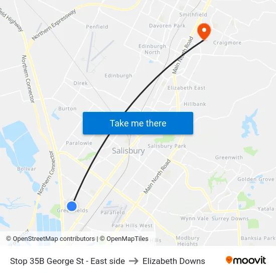 Stop 35B George St - East side to Elizabeth Downs map
