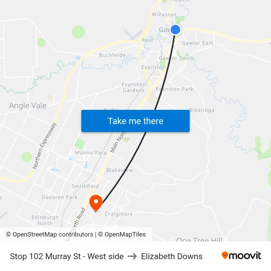 Stop 102 Murray St - West side to Elizabeth Downs map