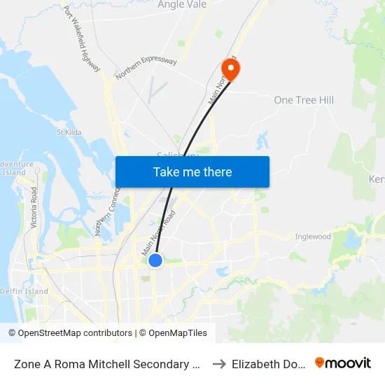 Zone A Roma Mitchell Secondary College to Elizabeth Downs map
