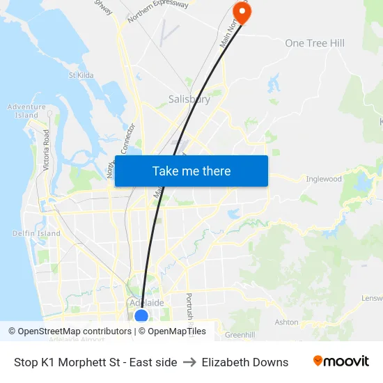 Stop K1 Morphett St - East side to Elizabeth Downs map