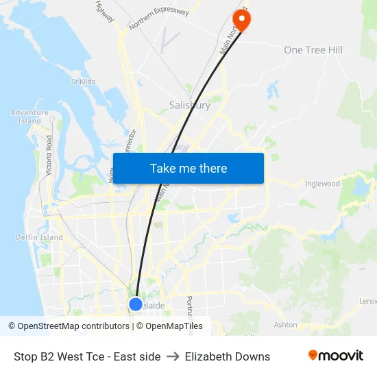 Stop B2 West Tce - East side to Elizabeth Downs map