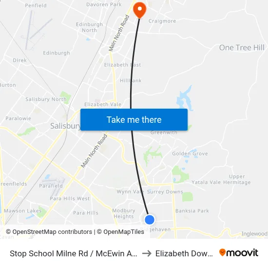 Stop School Milne Rd / McEwin Ave to Elizabeth Downs map