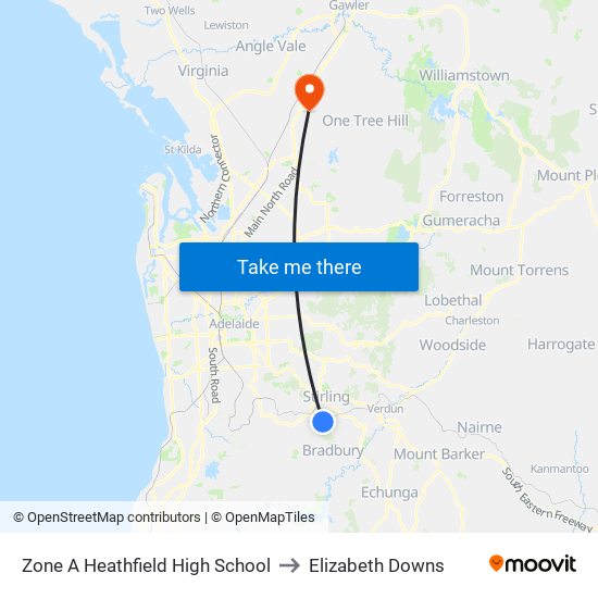 Zone A Heathfield High School to Elizabeth Downs map