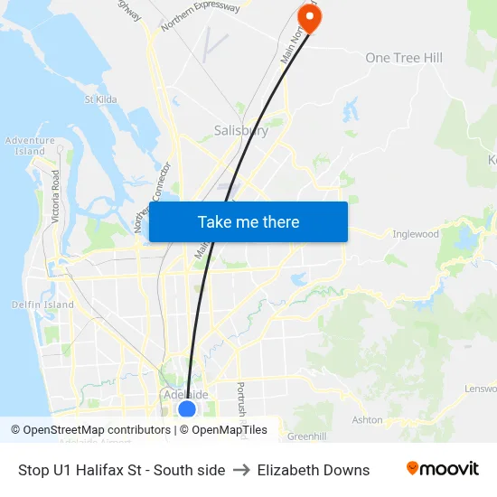 Stop U1 Halifax St - South side to Elizabeth Downs map