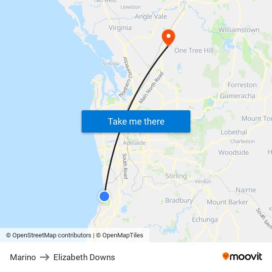 Marino to Elizabeth Downs map