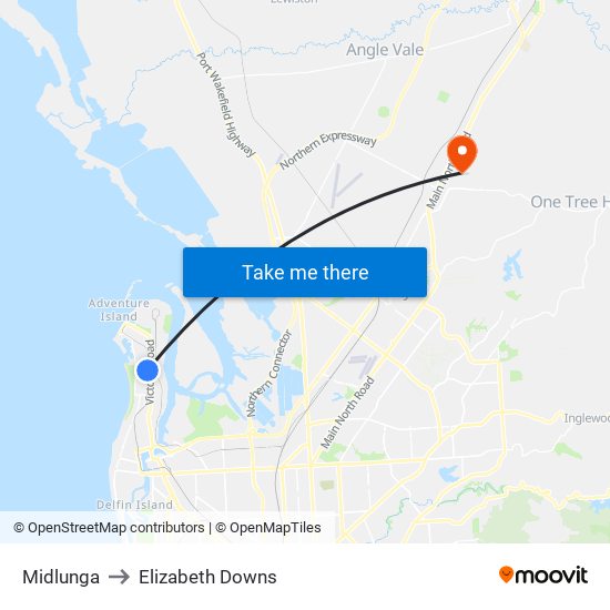 Midlunga to Elizabeth Downs map