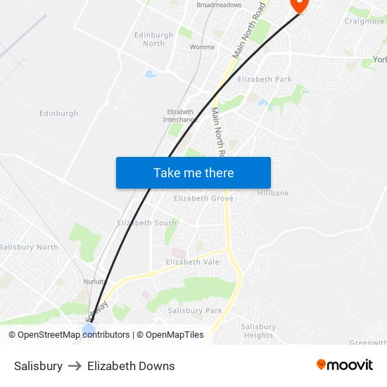 Salisbury to Elizabeth Downs map