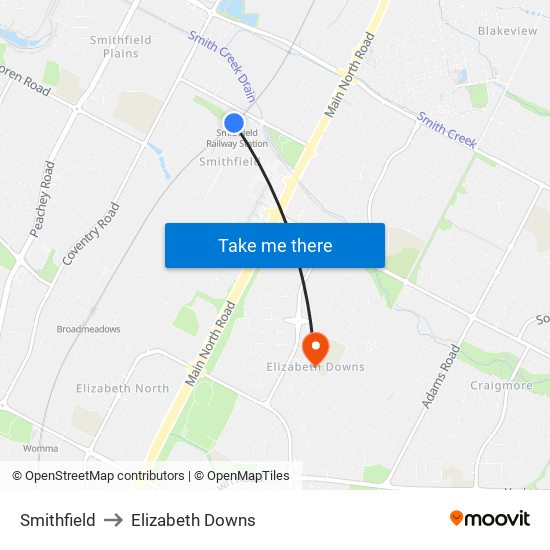 Smithfield to Elizabeth Downs map