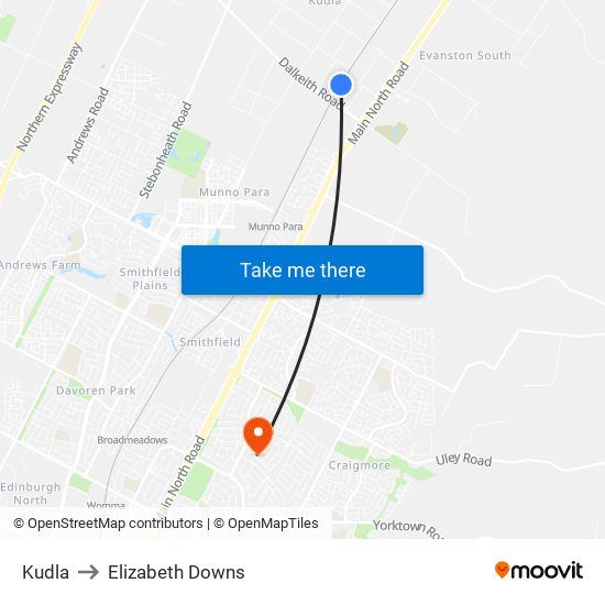 Kudla to Elizabeth Downs map