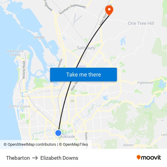 Thebarton to Elizabeth Downs map