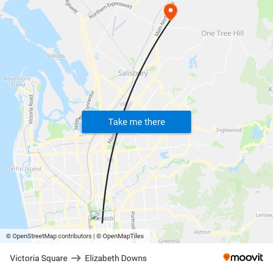 Victoria Square to Elizabeth Downs map