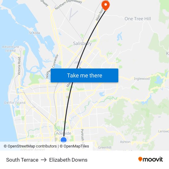 South Terrace to Elizabeth Downs map