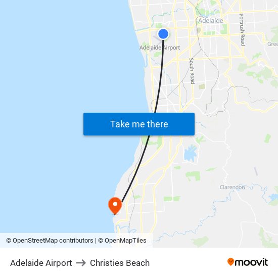 Adelaide Airport to Christies Beach map