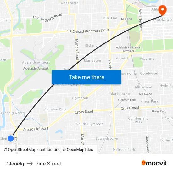 Glenelg to Pirie Street map